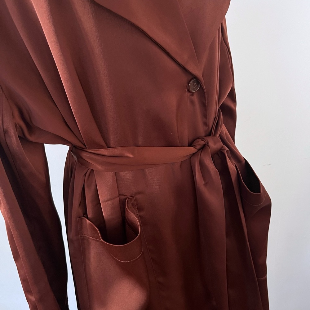 NWT Rebdolls Rust Satin Plus Size Trench Coat | 1X - Picture 5 of 12